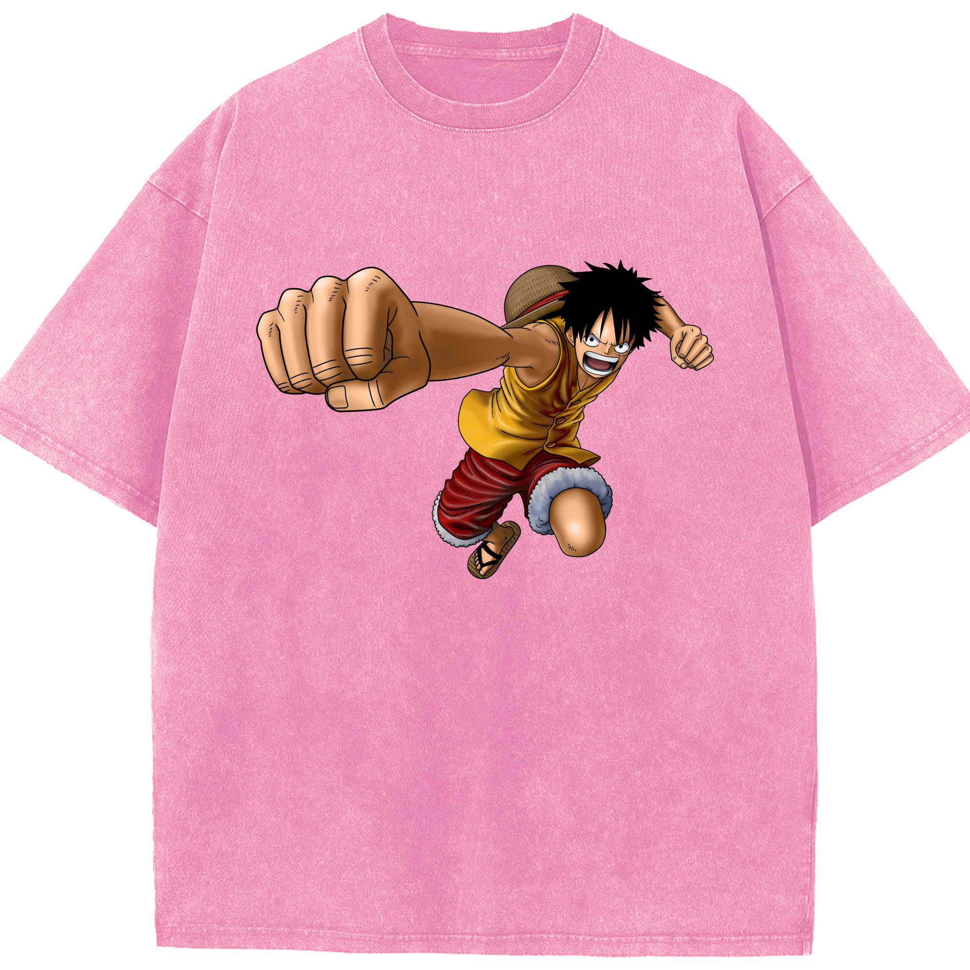 ワンピース モンキー・D・ルフィ ONE PIECE Monkey D. Luffy 綿100% ヴィンテージ風 半袖Tシャツ（フロントプリント）